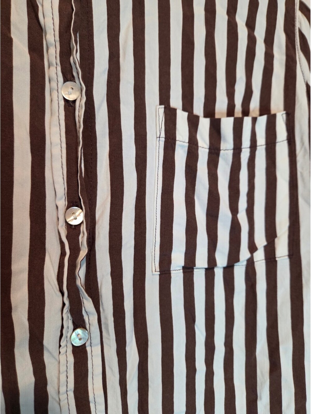 Jane Delancey Brown and Cream Striped Button-Up Shirt Large - Picture 3 of 5